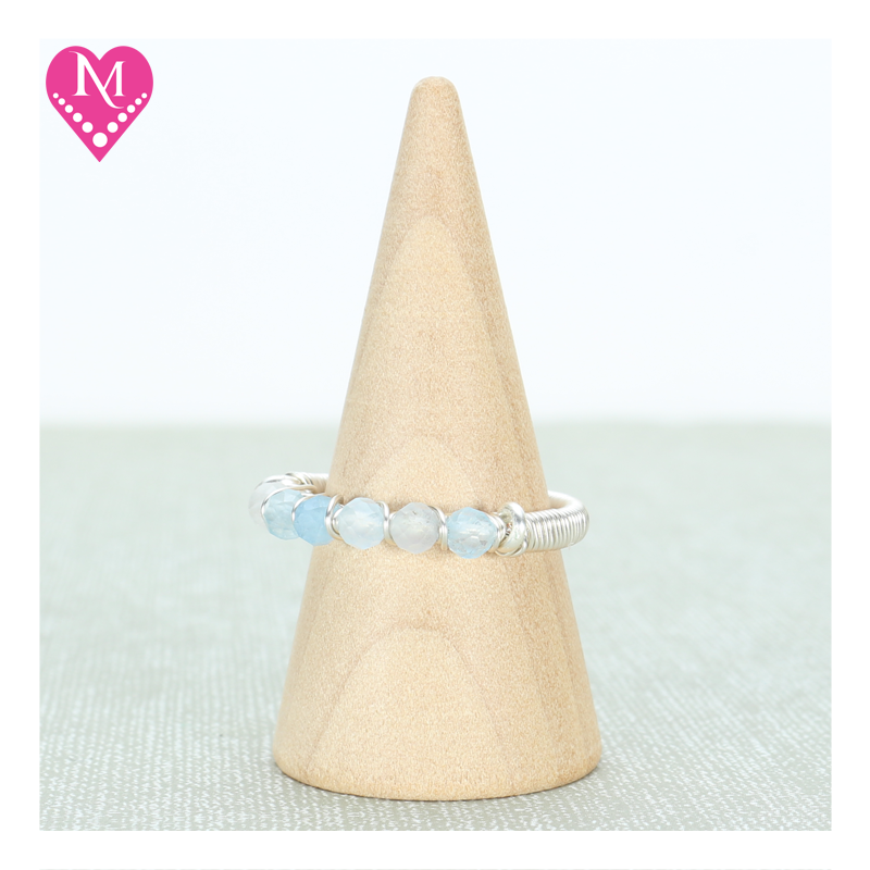 Multi-Stones Round Wound Rings (Aquamarine, Silver Plated Wire)
