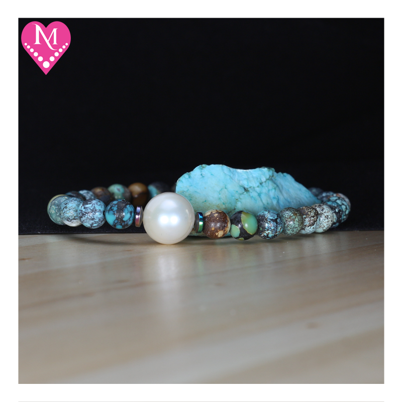 Natural Turquoise & Fresh Water Pearl Bracelet (S / 6in / 15.30cm)